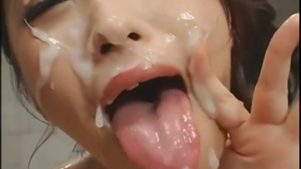 Sexy asian gets creamy facial