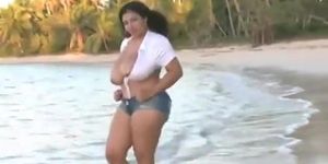 Dominican big boobs walking on beach!!!!