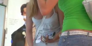 Hot blonde in short shorts is pure street candid gold