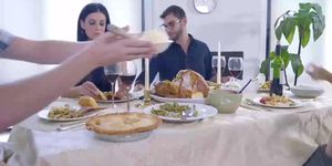mother fucks son & eats teen creampie for thanksgiving treat threesome 18yo celebrity cumshot
