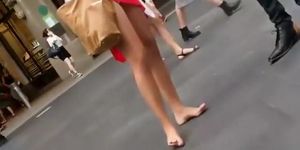 Barefooted girl and some upskirts (Pretty Feet)