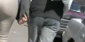 Nice street voyeur shot of tight beige pants on a sexy ass