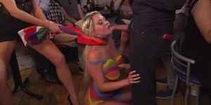 Huge boobs blonde body painted in public