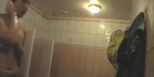 Swimmers in and without swimsuits on shower spycam