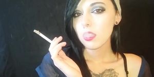 Beautiful Goth Girl - Pierced Nose & Tattooed Chest - smoking.720P