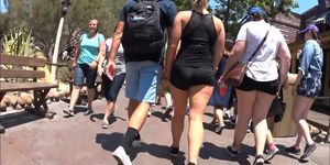 Sexy bubble butt teen in tight black spandex shorts