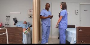 Stacked nurse girl Vivian Fox gets fucked by coworker in front of husband