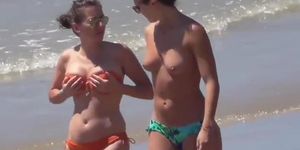 topless tens small boobs on the beach