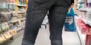 Black thong exposed at supermarket