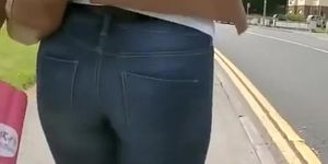 Woman in tight jeans nice ass