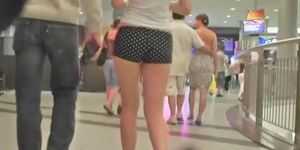 Sexy gf walking the mall in her underpants