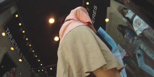 Woman upskirt public video shows her big ass in red thong