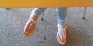 Candid Asian Teen Library Feet in Sandals 1 Face