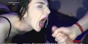 Thirsty cum bitches get to swallow jizz in rough gangbang