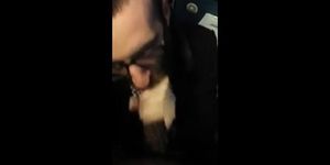 Hot bearded guy sucking guy in public restroom