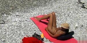 Nude beach relaxation and gentle penis stroking