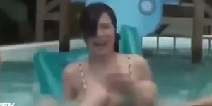 Tits Flash In Water Slide