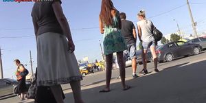 Lengthy haired teenager candid up petticoat