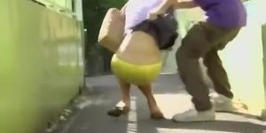 Colorful oriental doll loses her sexy skirt when some sharking chap steals it