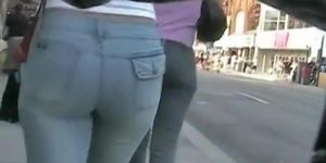 Hot ass babes caught on cam by street candid voyeur