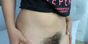 Hot girl showing nice ass and hairy pussy