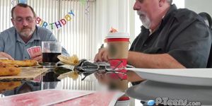 Horny grandpa's celebrate one of their birthdays in a steamy way