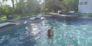 Lesbian girl swimming and playing with her body