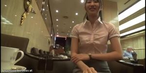 Tiny Japanese assistant in pantyhose sucks her boss