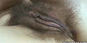 Ugly amateur with very hairy pussy lips and asshole