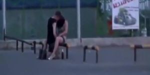 Naughty young couple enjoys copulating in public