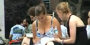 Moist downblouse on legal age teenager! Great cleavage overflowing!