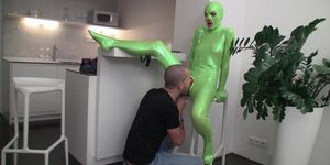 Kinky girl in a latex cat suit gets fucked