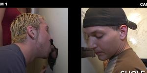 Hunk engulfs cock in a gloryhole