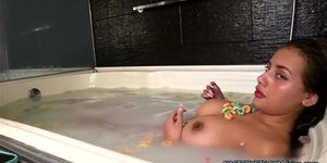 The most beautiful brunette fucked herself in bathtub