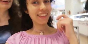 Public cumwalk at the mall Sissi goes around with her face full of sperm