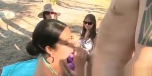 Girls watching a cfnm blowjob at the beach