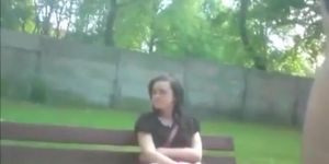 dickflash girl on park bench
