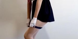 Asian schoolgirl crossdresser ejaculating (Femboy Porn)