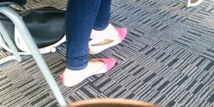 Candid Asian Teen Shoeplay Feet Dangling Pink Flats Part 1