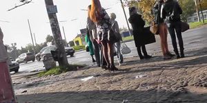 Hawt foxy peek up petticoat in the street (That girl)