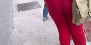 SDRUWS2 - SEE THROUGH RED LEGGINS AND VISIBLE THONG