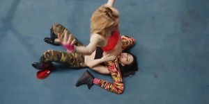 Female wrestling superstars having a lesbian foursome on the ring (Aiden Ashley)