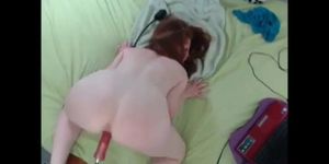 hot redhead stepsis fucked by machine on webcam