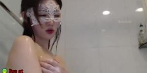 Korean BJ masturbates in the shower