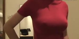 Asian girl in red sweated getting groped