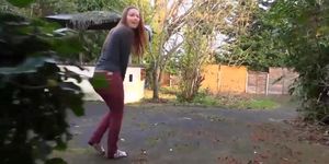 Girl Wetting Her Red Jeans