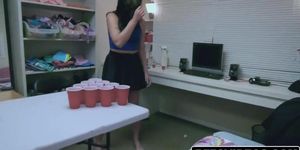 Teen bff's were playing beer pong naked when the guys arrived and joined them (Emma Starletto, Paige Owens, Jessica Rex)