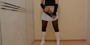 me crossdressing in pantyhose wanking my cock with cumshot