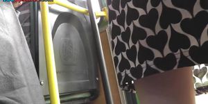 Long-haired beauty in the bus upskirt amateur movie