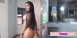 Bootylicious latina tgirl teasing butt with boyfriend